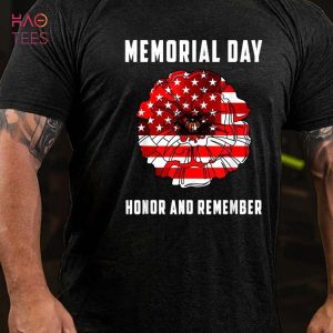 Men’s Memorial Day Honor And Remember veterans Day Red Poppy Flower USA Flag T-Shirt