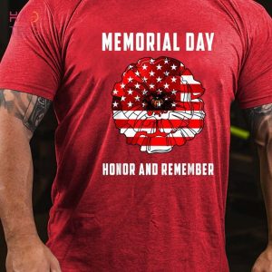Men’s Memorial Day Honor And Remember veterans Day Red Poppy Flower USA Flag T-Shirt