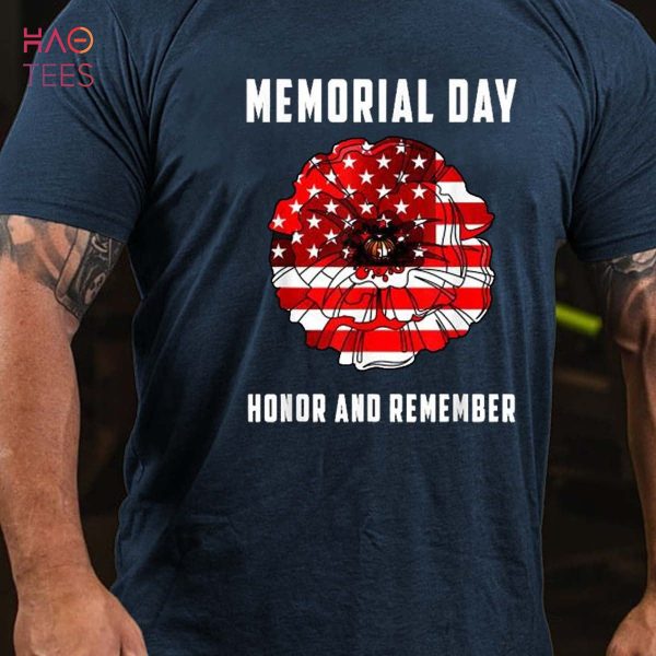 Men’s Memorial Day Honor And Remember veterans Day Red Poppy Flower USA Flag T-Shirt