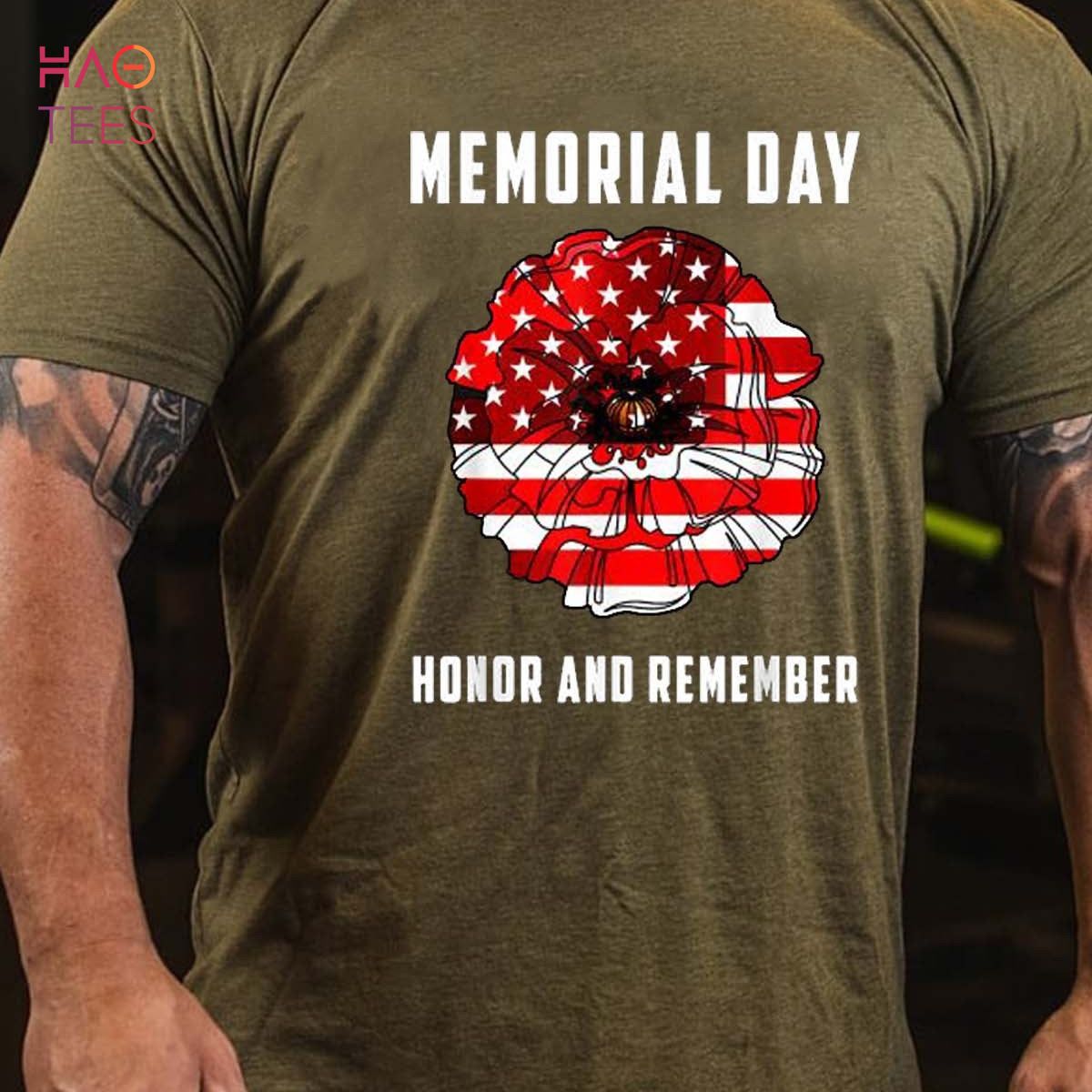 Men's Memorial Day Honor And Remember veterans Day Red Poppy Flower USA Flag T-Shirt