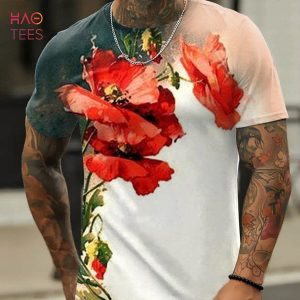 Men’s Poppy Flower Veteran Day V-Neck Shirt