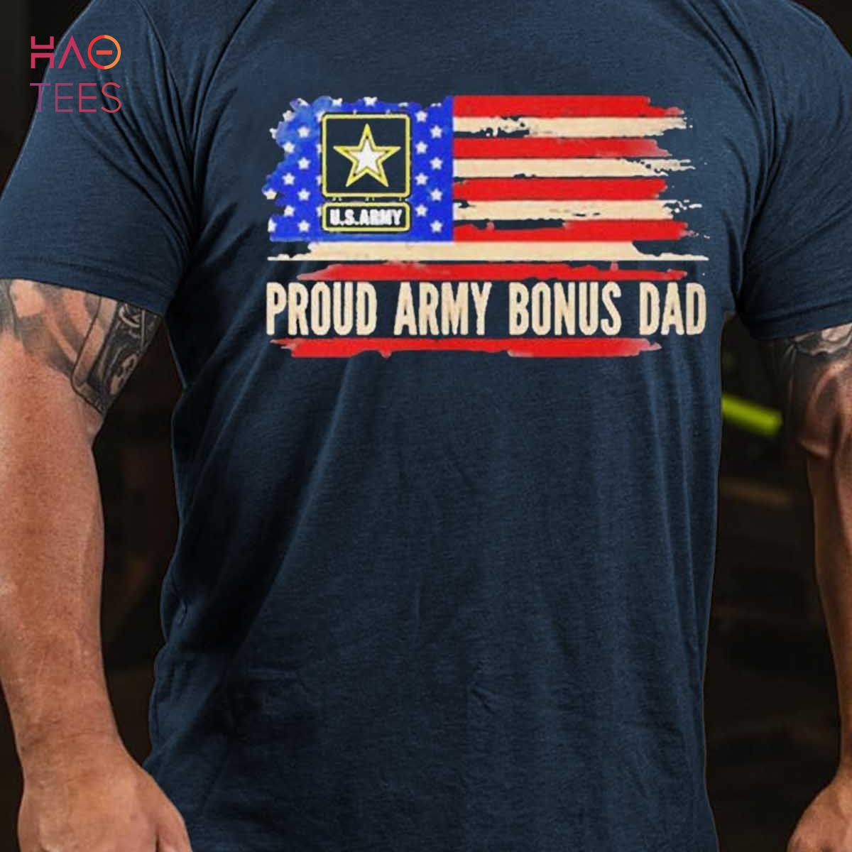 BEST Men's Proud Army Bonus Dad American Flag Veteran T-Shirt
