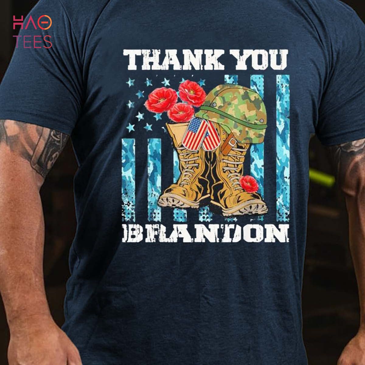 Men's Thank You Brandon Veterans Combat Boots Poppy Flower Shirt