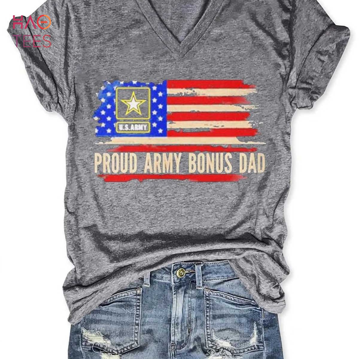 Women's Proud Army Bonus Dad American Flag Veteran Shirt
