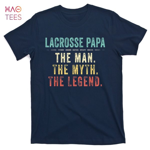 HOT Mens Lacrosse Papa Fathers Day Gift Lacrosse Man Myth Legend T-Shirts