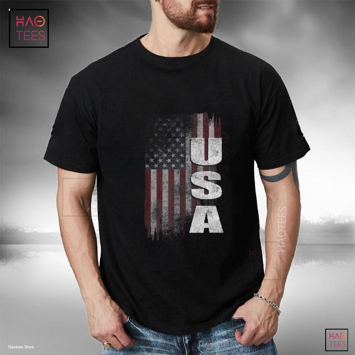 Patriotic Distressed USA American Flag Shirt