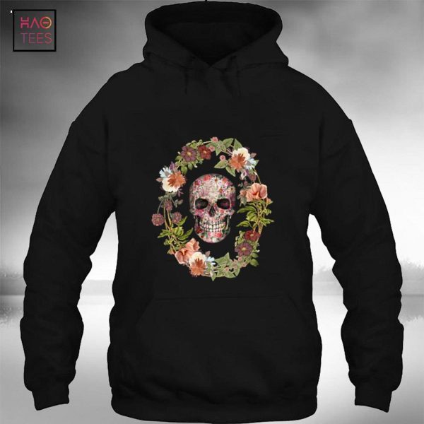 Skull and Vintage Flower Wreath for Flower and Garden Lover Shirt