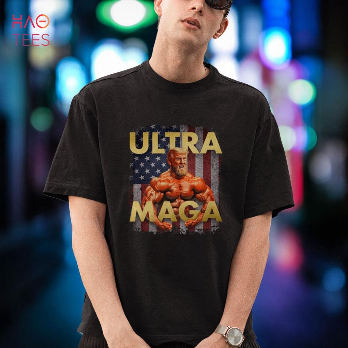 Ultra Maga Funny Trump Muscle Bodybuilder American Flag Premium Shirt
