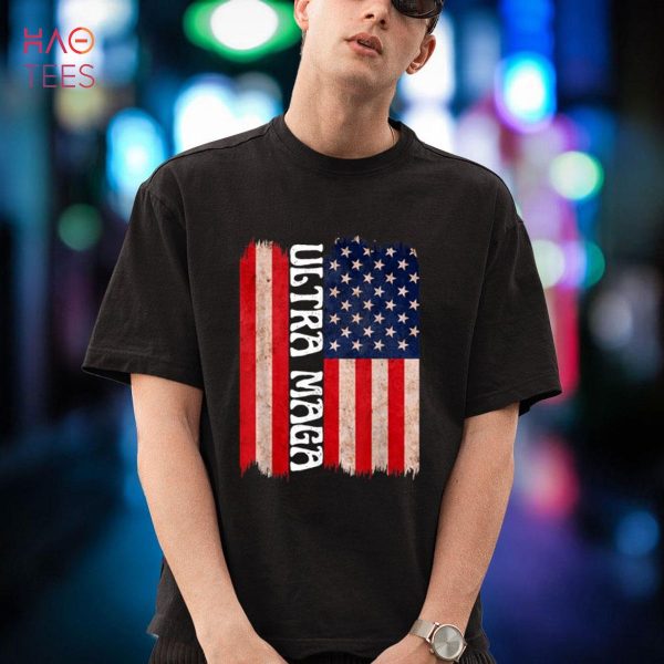 Mens Ultra MAGA Shirt Funny Sarcastic USA Flag Pro Trump Trendy Shirt