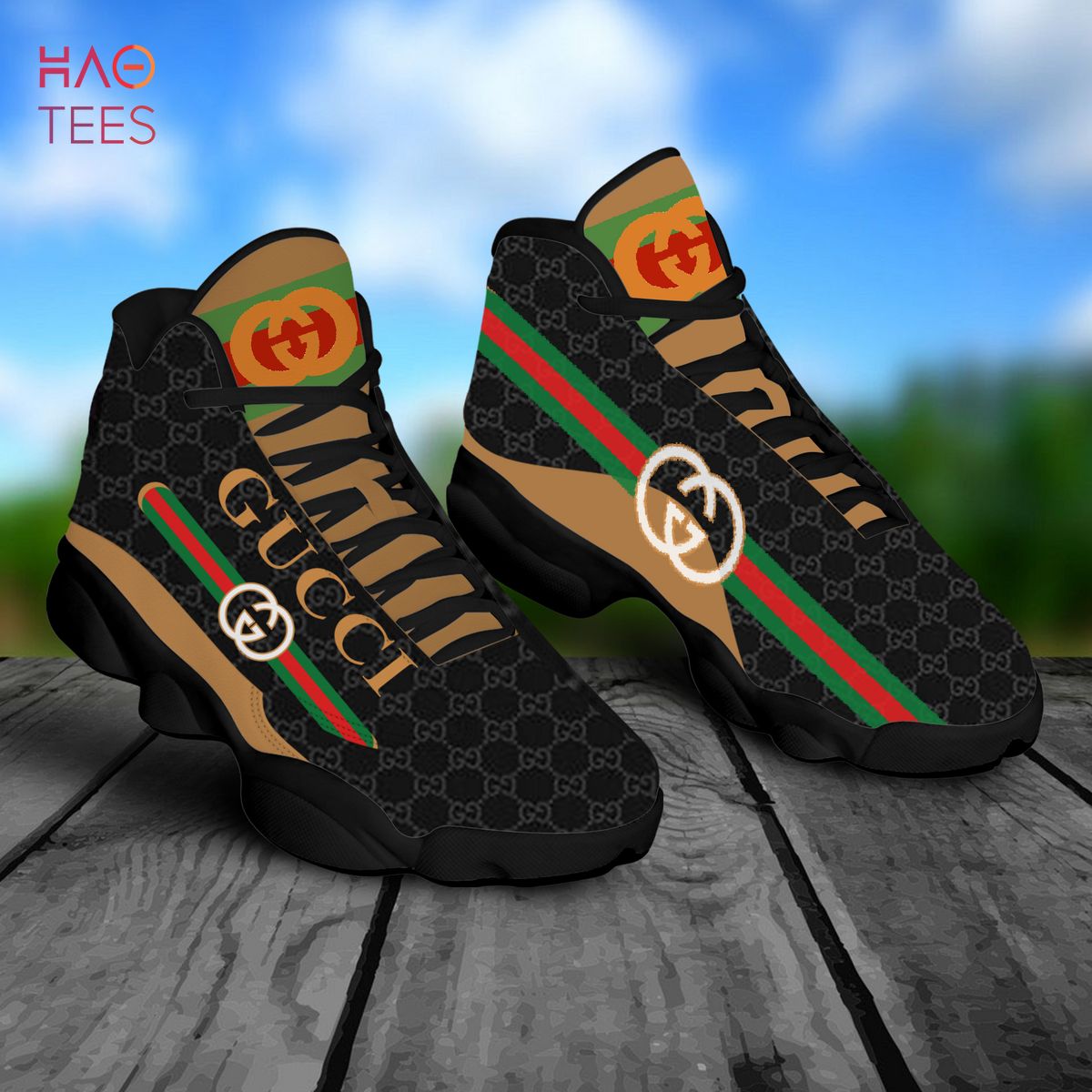 Gucci x Air Jordan 13 Black Shoes POD Design
