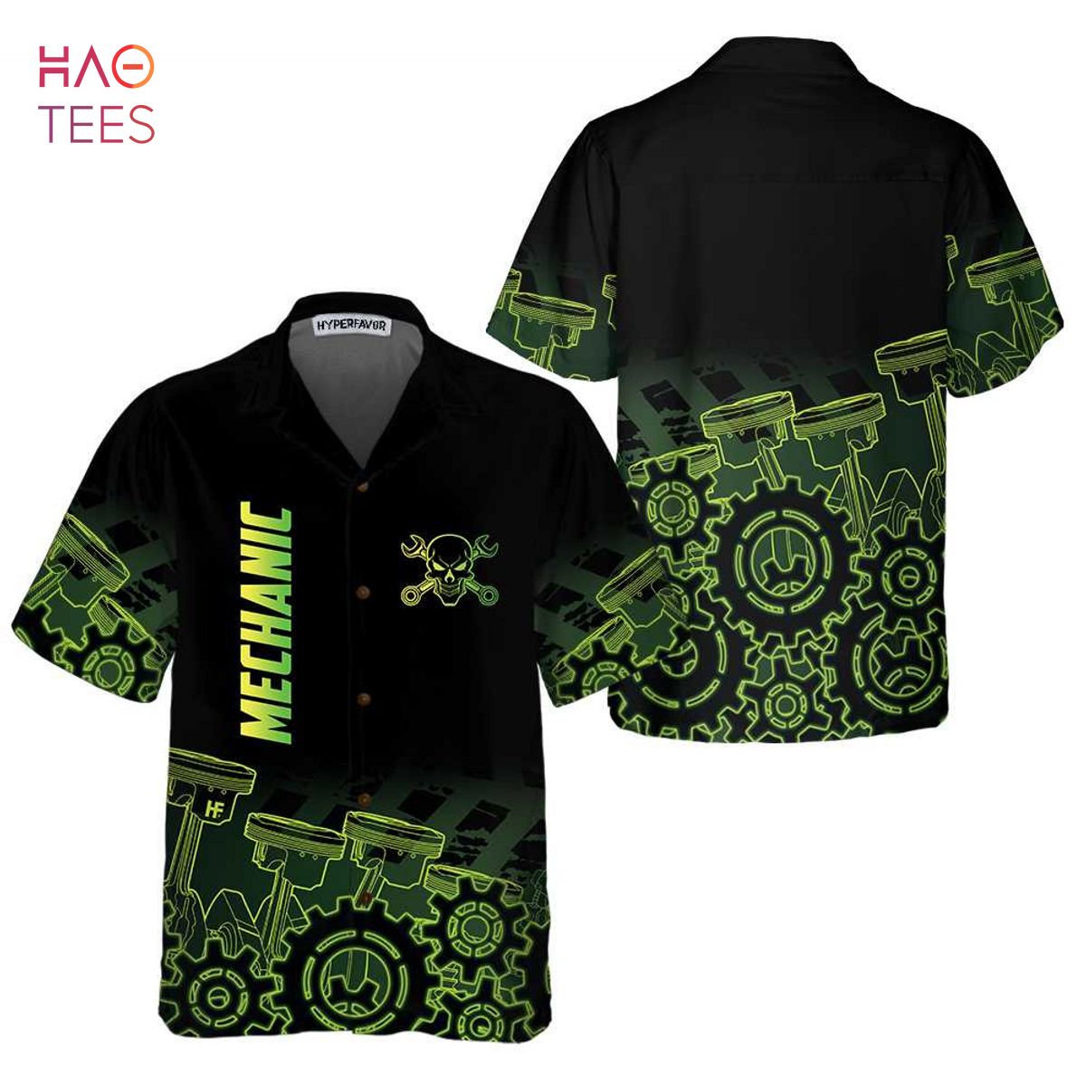 Green Steampunk Mechanic Hawaiian Shirt