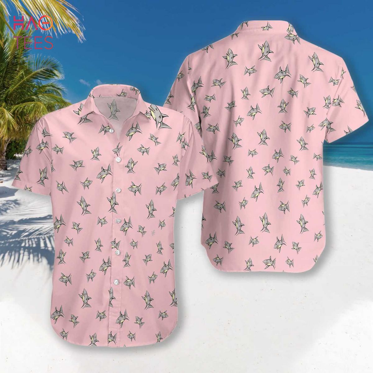 Shark Pattern Pink Hawaiian Shirt