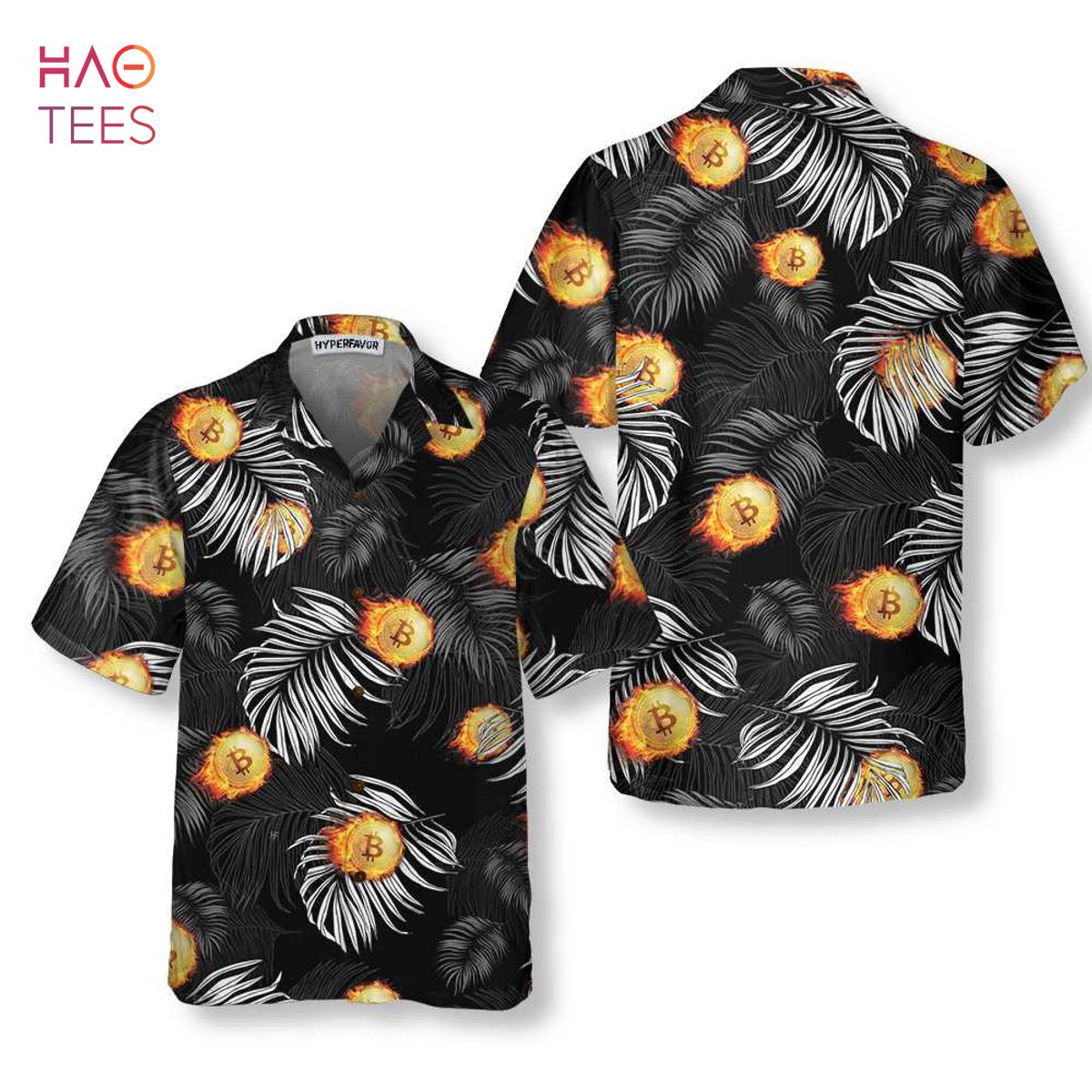 BEST Bitcoin Flame And Tropical Pattern Hawaiian Shirt