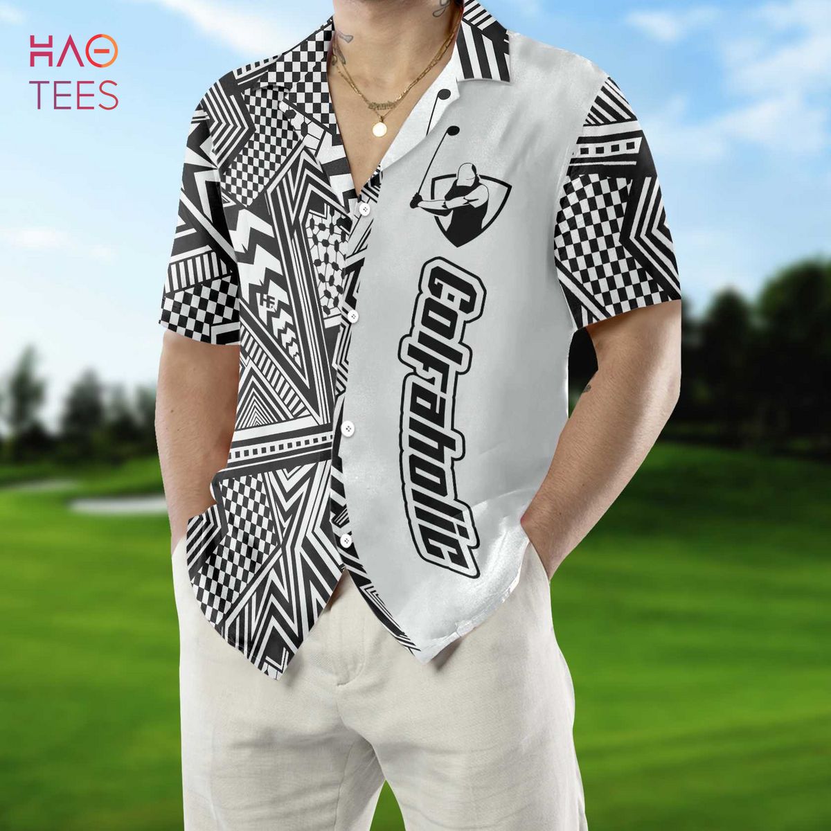 BEST Black And White Modern Pattern Golfaholic Hawaiian Shirt