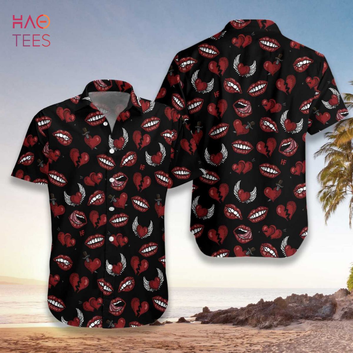 NEW Black Valentine Seamless Pattern Hawaiian Shirt