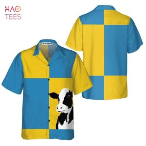 NEW Cow On Yellow And Blue Background Hawaiian Shirt NEW Cow On Yellow And Blue Background Hawaiian Shirt