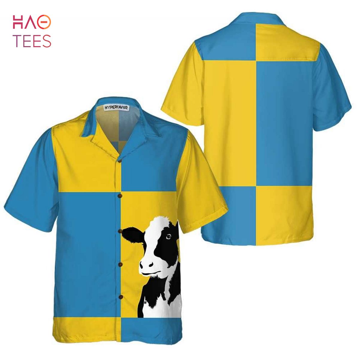 NEW Cow On Yellow And Blue Background Hawaiian Shirt