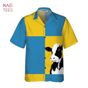 NEW Cow On Yellow And Blue Background Hawaiian Shirt