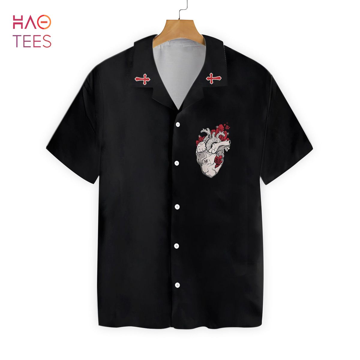 NEW Cross With Styled Heart Goth Hawaiian Shirt NEW Cross With Styled Heart Goth Hawaiian Shirt