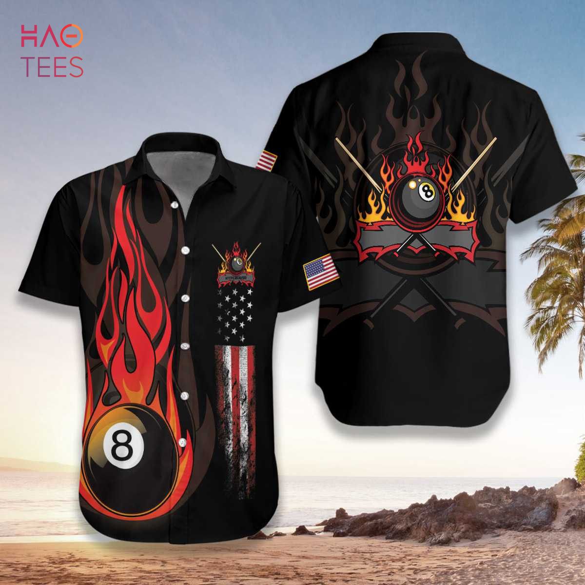 NEW Flame 8 Ball Billiard Pool Hawaiian Shirt