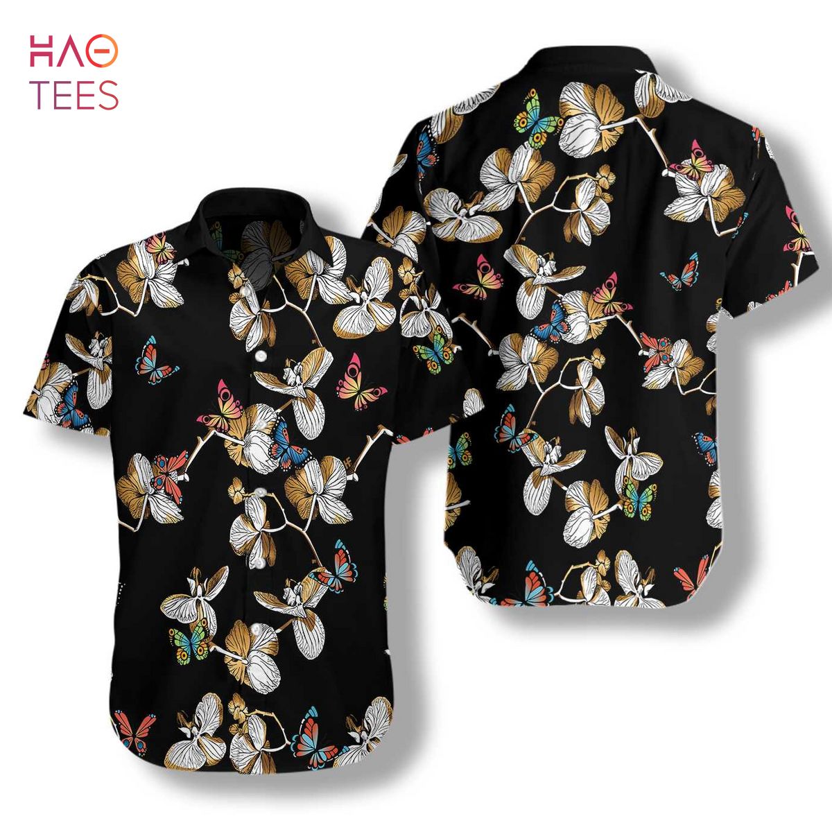 NEW Floral Butterfly Pattern Hawaiian Shirt