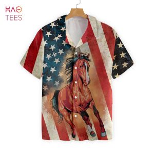 NEW Horse American Flag Hawaiian Shirt