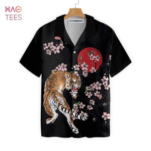 NEW Japanese Tiger Sakura Hawaiian Shirt