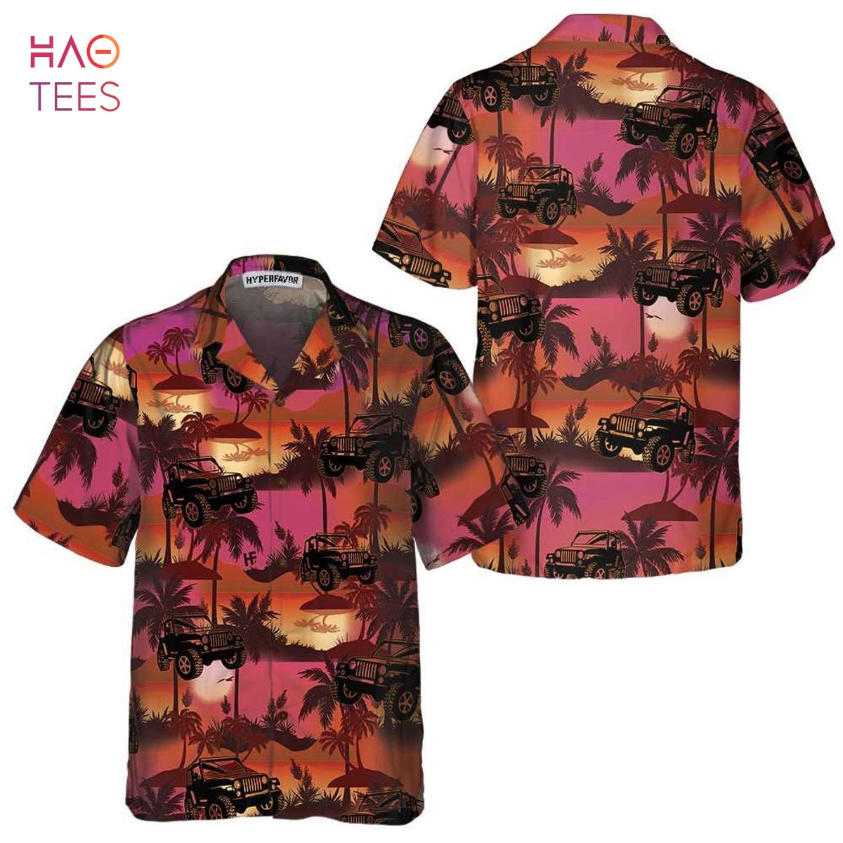 NEW Jeep Tropical Sunset Pattern Hawaiian Shirt