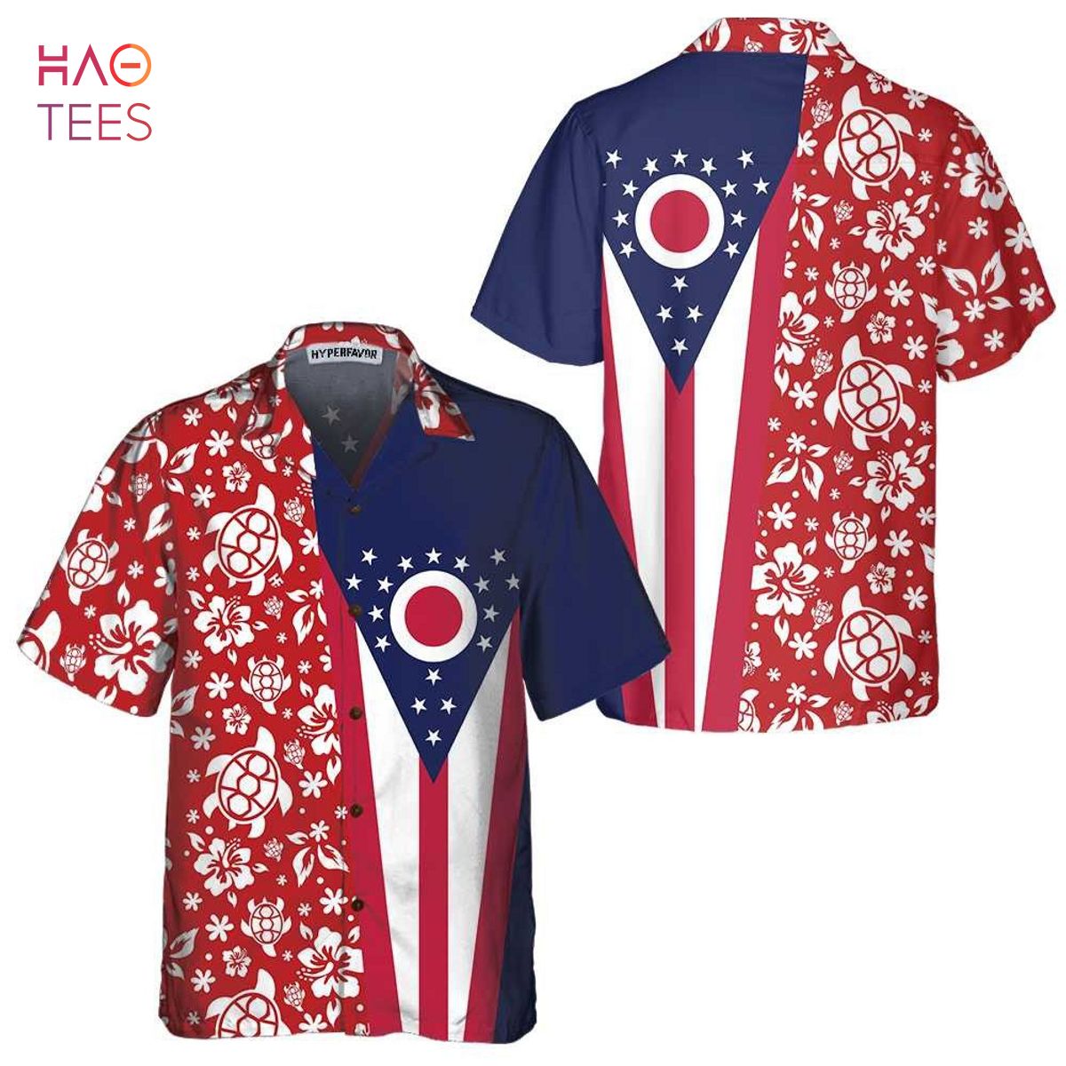 NEW Ohio Flag And Hibiscus Ohio State Hawaiian Shirt