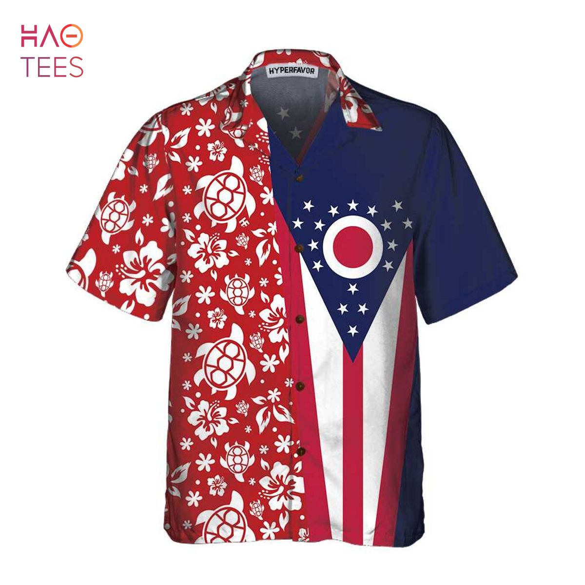 NEW Ohio Flag And Hibiscus Ohio State Hawaiian Shirt NEW Ohio Flag And Hibiscus Ohio State Hawaiian Shirt