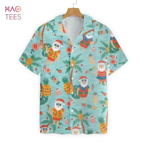 NEW Pineapple With Santa Claus On Sea Beach Hawaiian Shirt