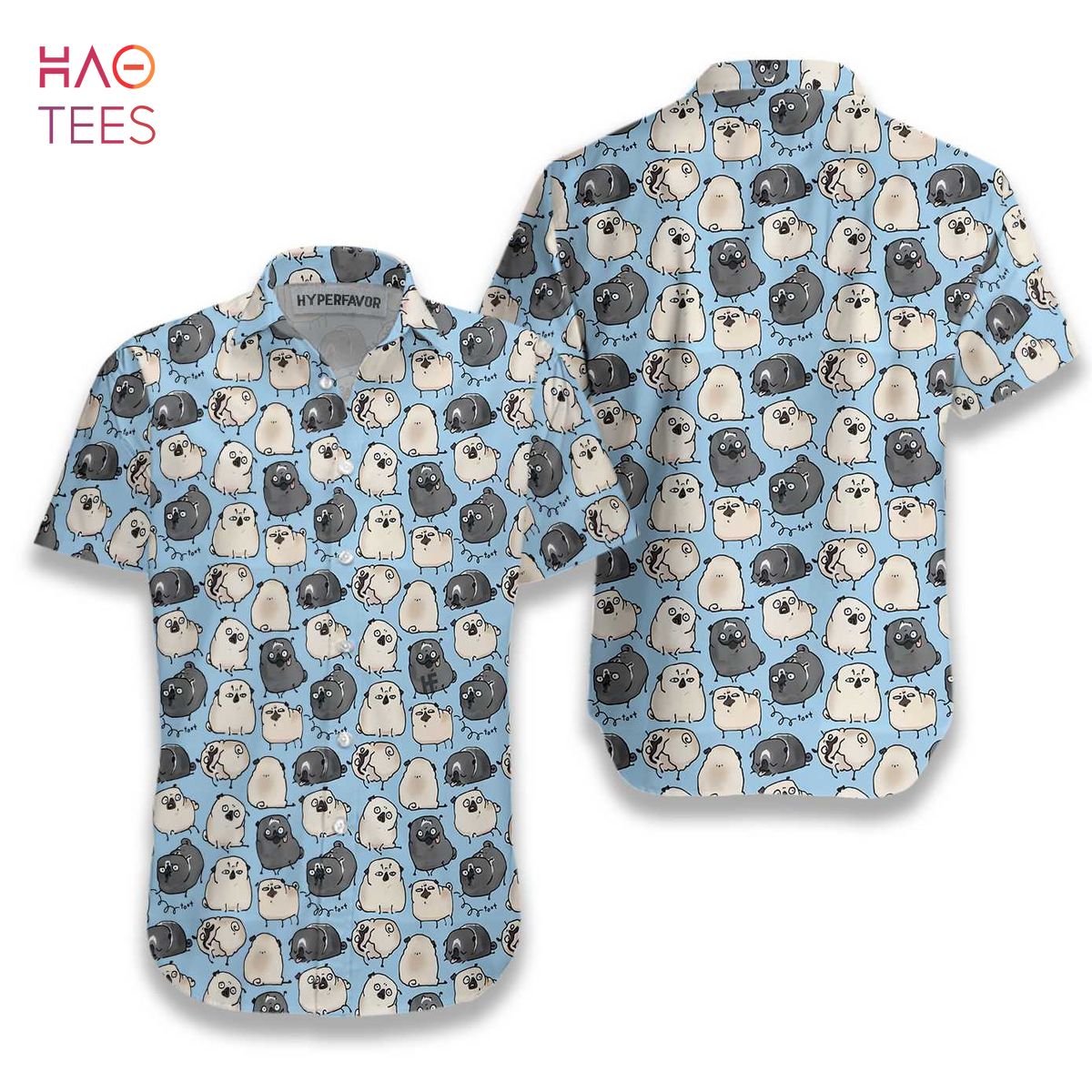 NEW Pug Poses Blue Shirt For Men Hawaiian Shirt NEW Pug Poses Blue Shirt For Men Hawaiian Shirt