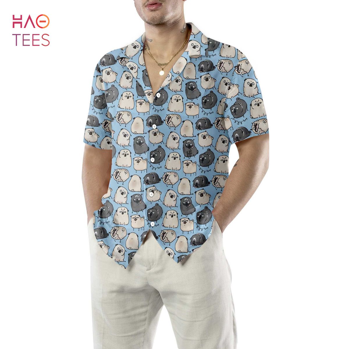 NEW Pug Poses Blue Shirt For Men Hawaiian Shirt NEW Pug Poses Blue Shirt For Men Hawaiian Shirt