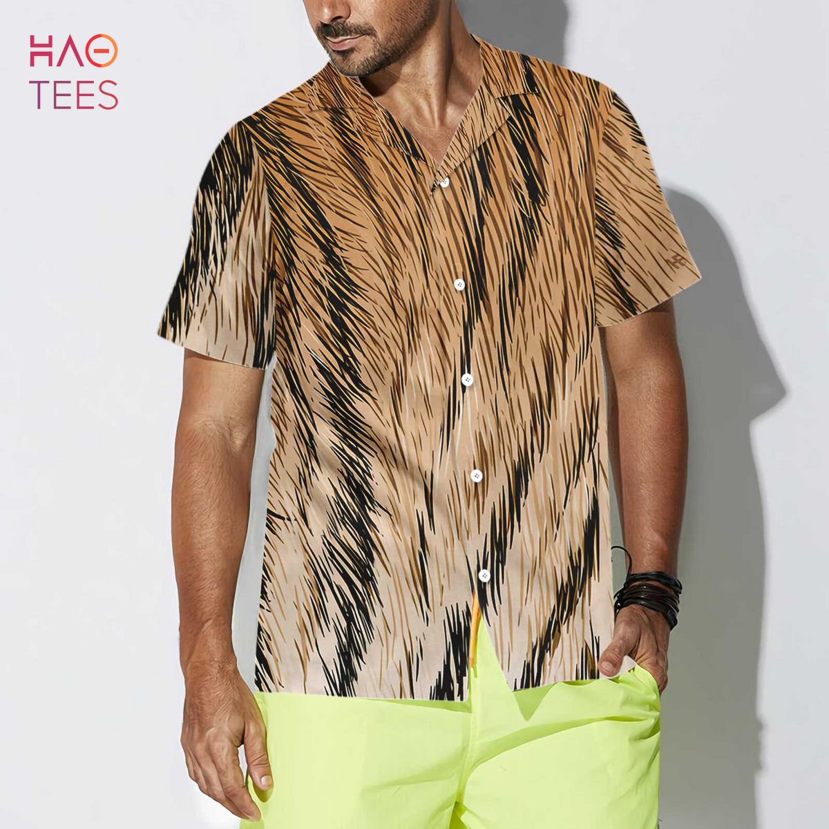 [BEST] Tiger Strip Pattern Hawaiian Shirt