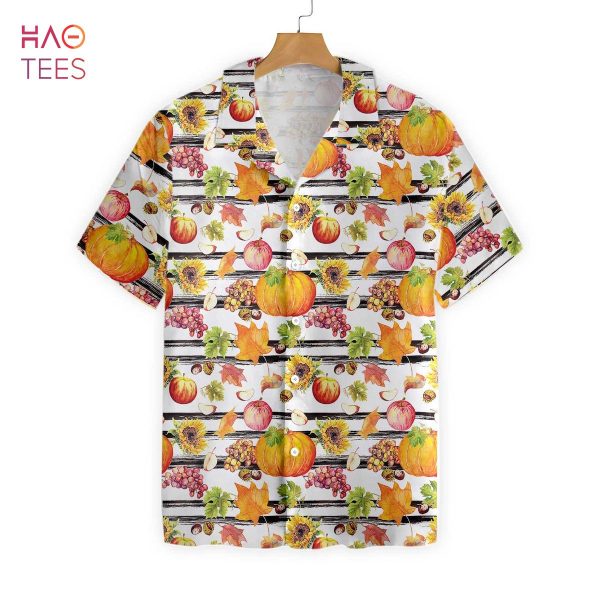 [BEST] Watercolor Thanksgiving Vegetables With Black Stripes Hawaiian Shirt