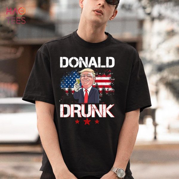 Funny Trump Donald Drunk Drinking Beer USA Flag 4th of July Shirt