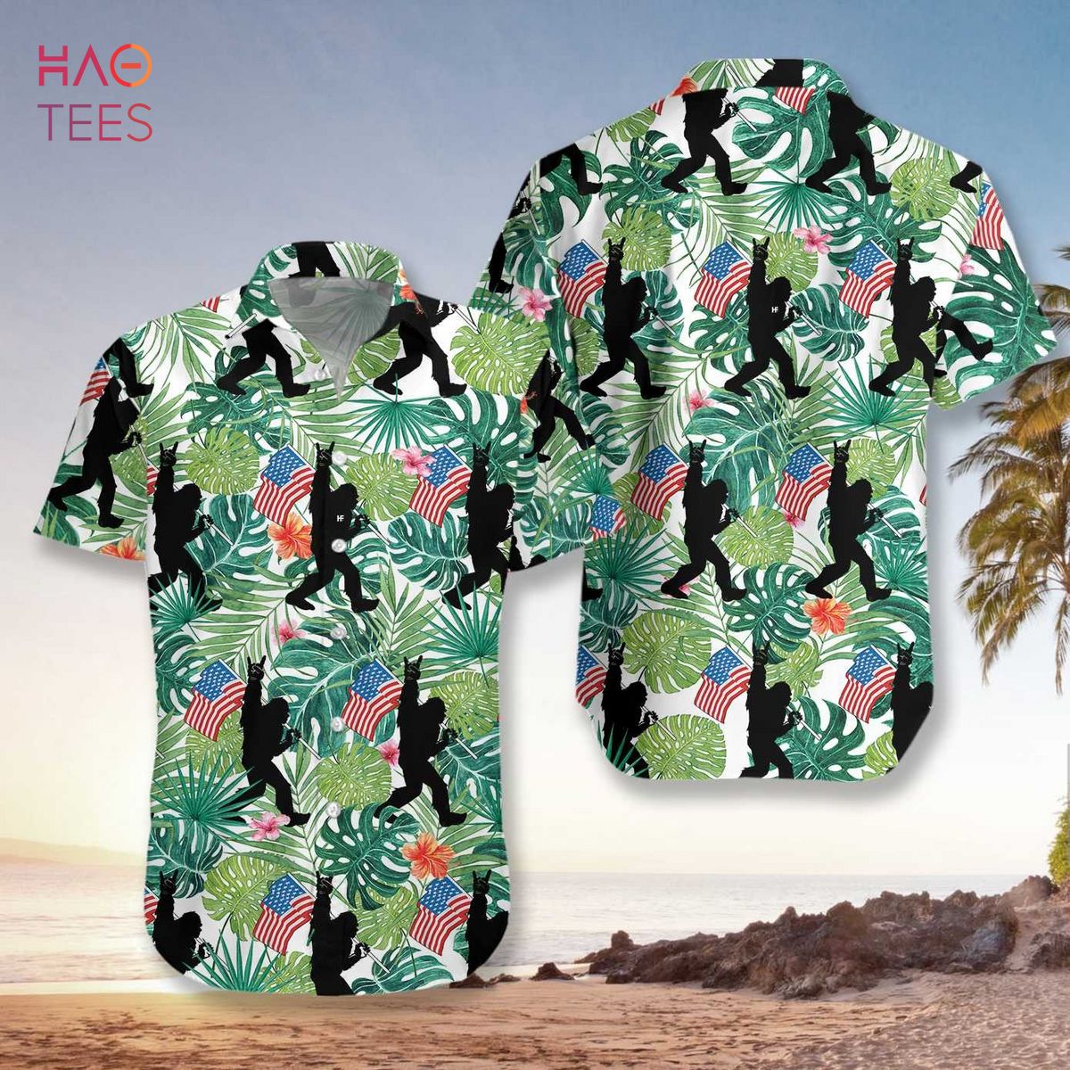 Bigfoot Tropical Hold Usa Flag Hawaiian Shirt