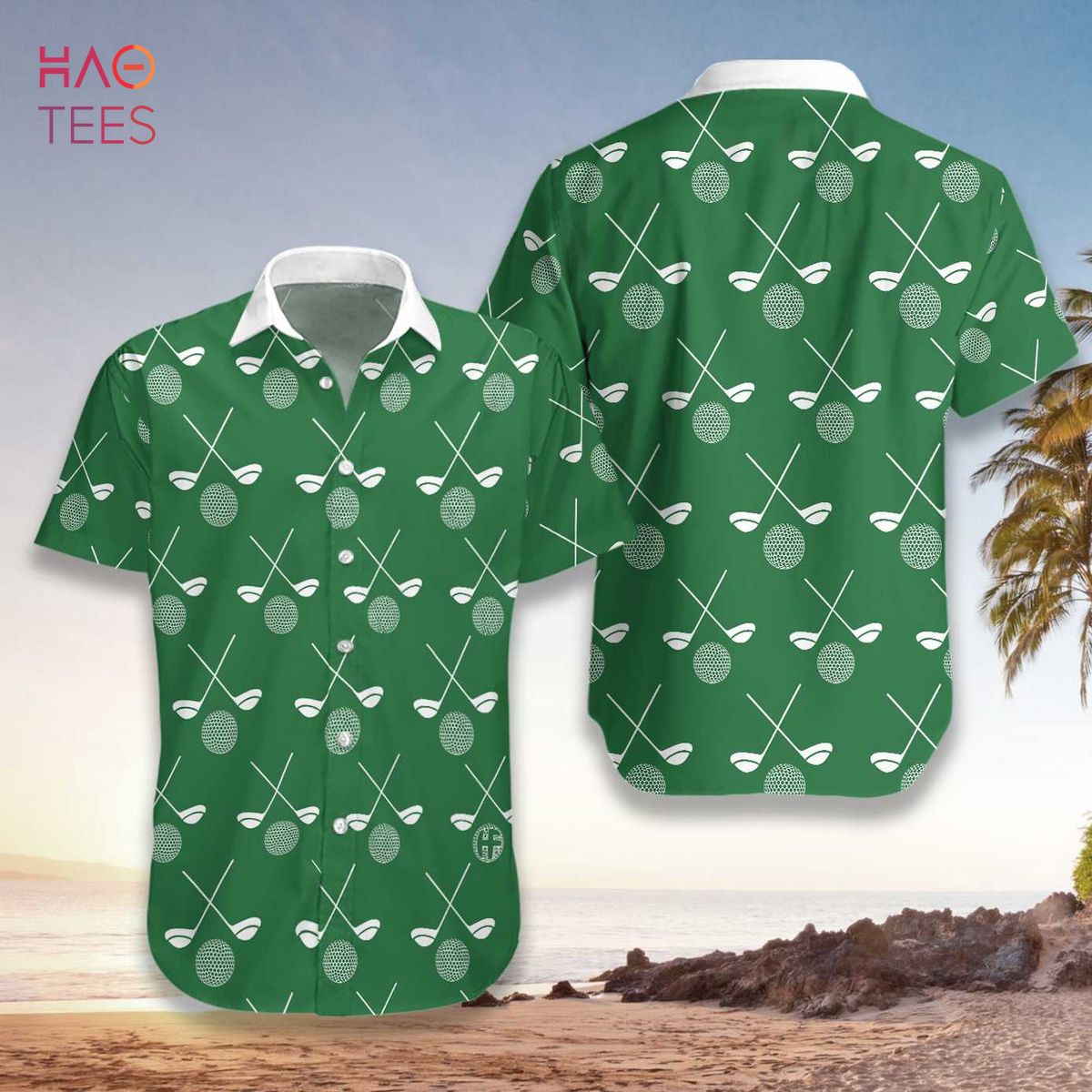 Golf White Pattern Green Background Hawaiian Shirt