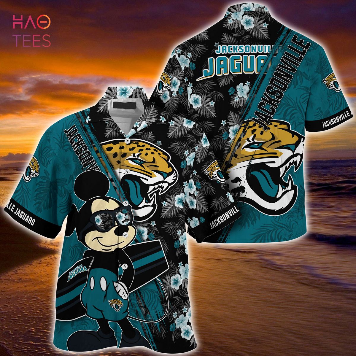 Mickey And Floral Jacksonville Jaguars NFL Summer Hawaiian Shirt Mickey And Floral Jacksonville Jaguars NFL Summer Hawaiian Shirt