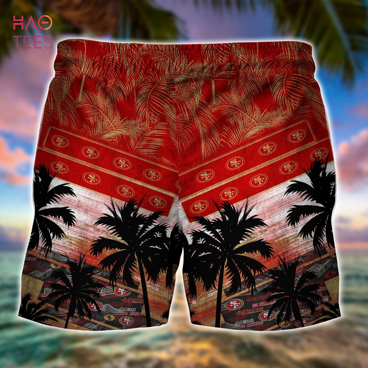 San Francisco 49ers 2 Piece Hawaiian Shirts Beach Shorts Set