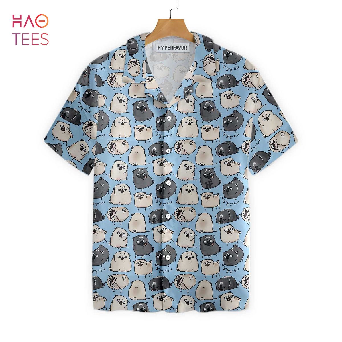Pug Poses Blue Shirt For Men Hawaiian Shirt Pug Poses Blue Shirt For Men Hawaiian Shirt