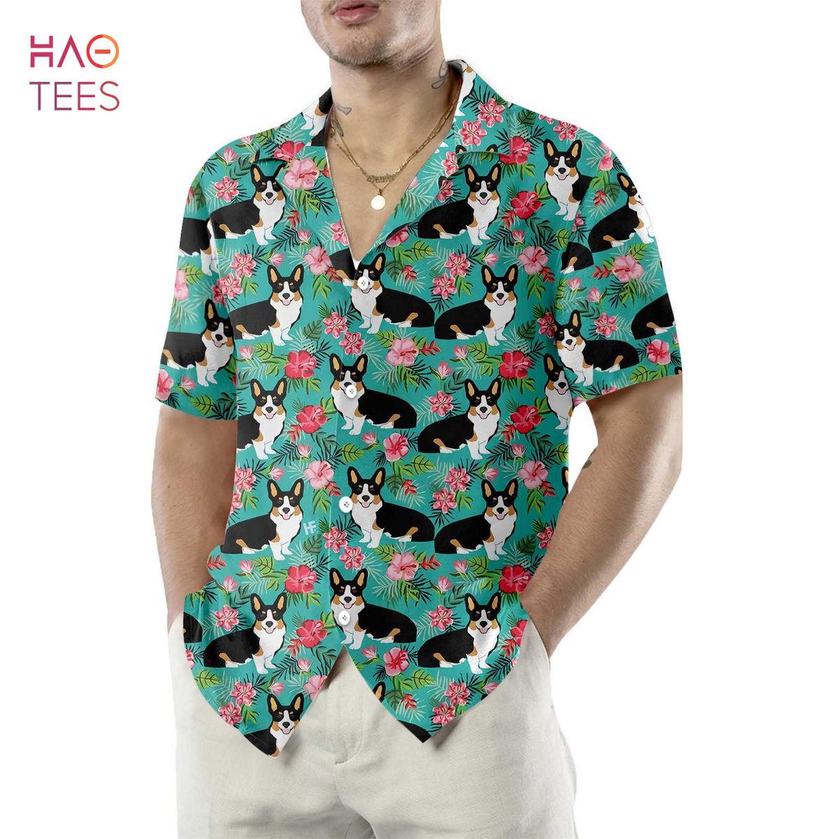Tropical Floral Corgi Hawaiian Shirt Tropical Floral Corgi Hawaiian Shirt