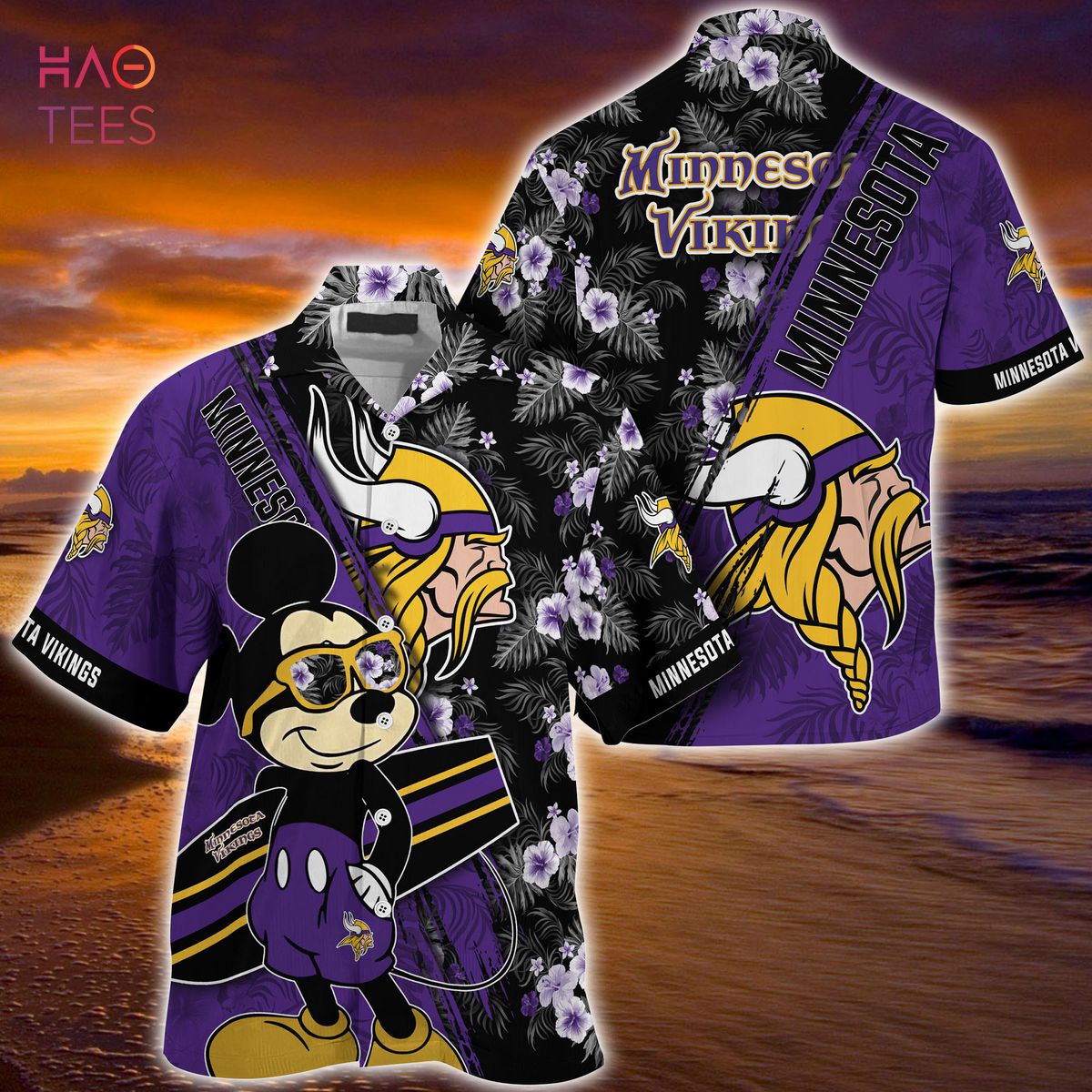 Mickey And Floral Minnesota Vikings NFL Summer Hawaiian Shirt Mickey And Floral Minnesota Vikings NFL Summer Hawaiian Shirt