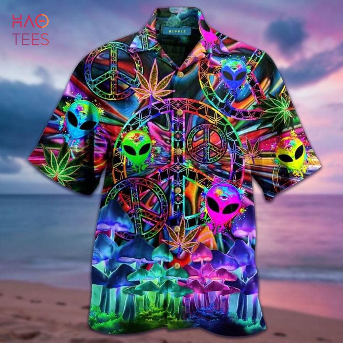 Alien Colorful Hippie Print Hawaiian Shirt Alien Colorful Hippie Print Hawaiian Shirt