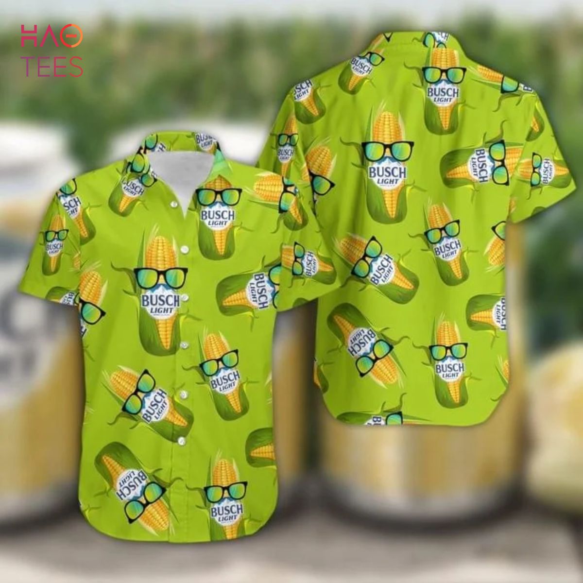 Corn Busch Light Green Print Hawaiian Shirt