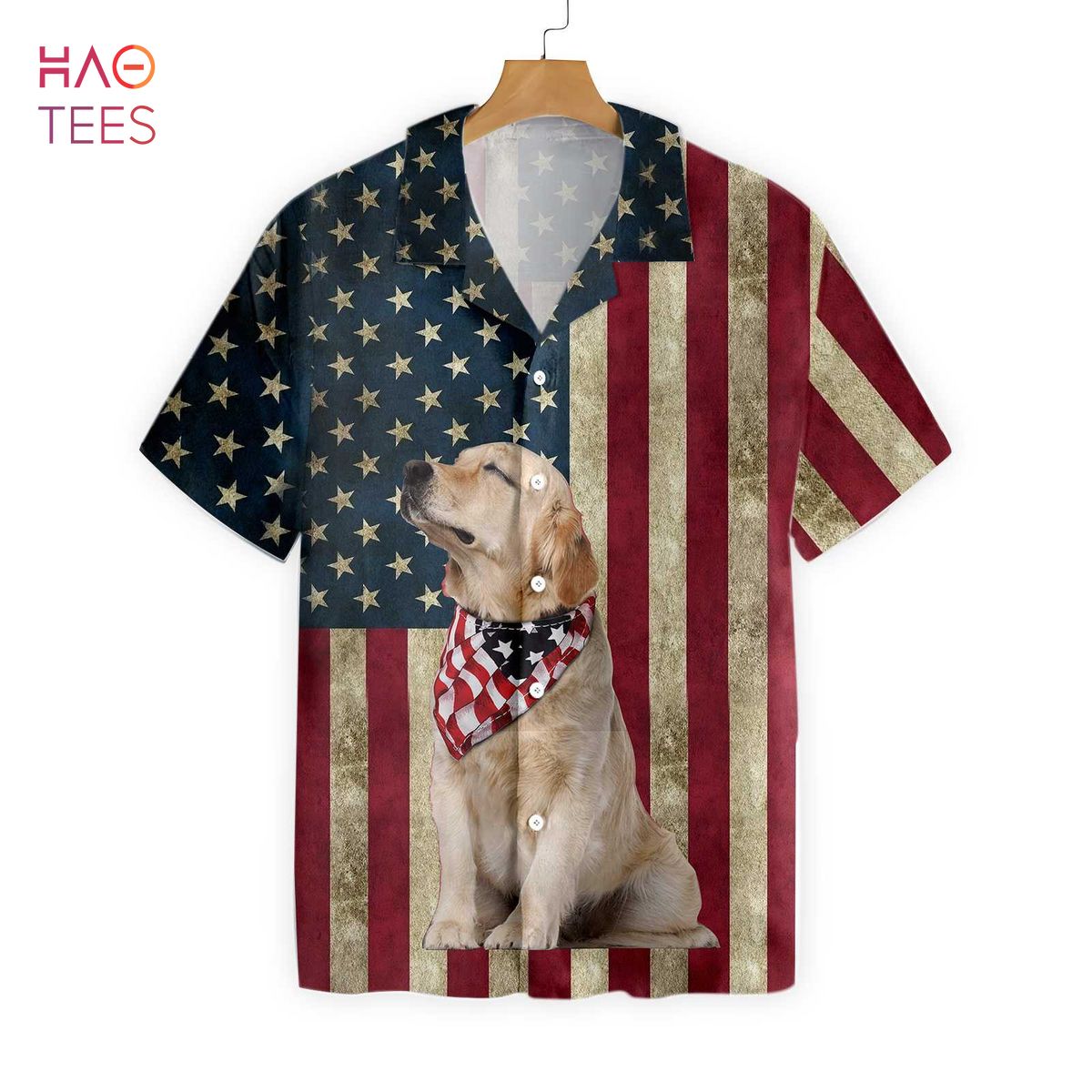 Golden Retriever American Flag Hawaiian Shirt Golden Retriever American Flag Hawaiian Shirt