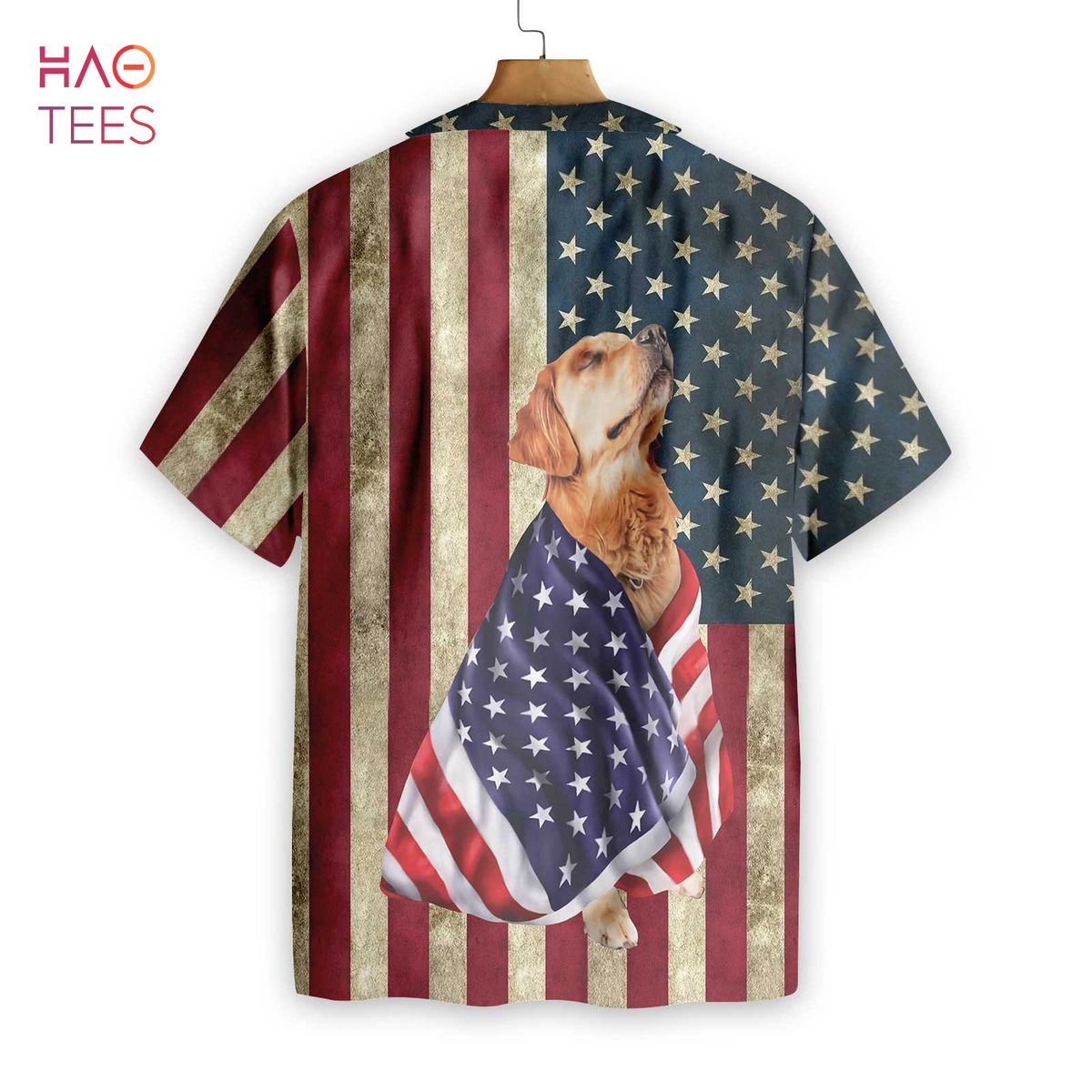 Golden Retriever American Flag Hawaiian Shirt Golden Retriever American Flag Hawaiian Shirt