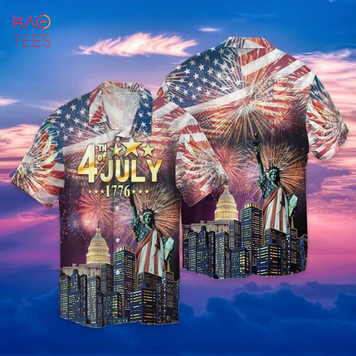 Happy 4th Of July Independence Day American Flag Statue Of Liberty Hawaiian Shirt