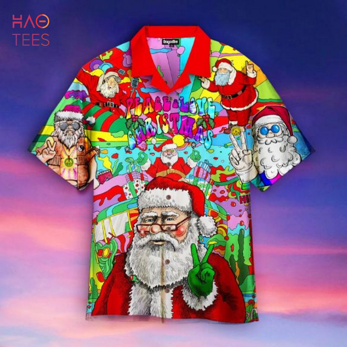 Hippie Santa Peace Love Christmas Hawaii Shirt