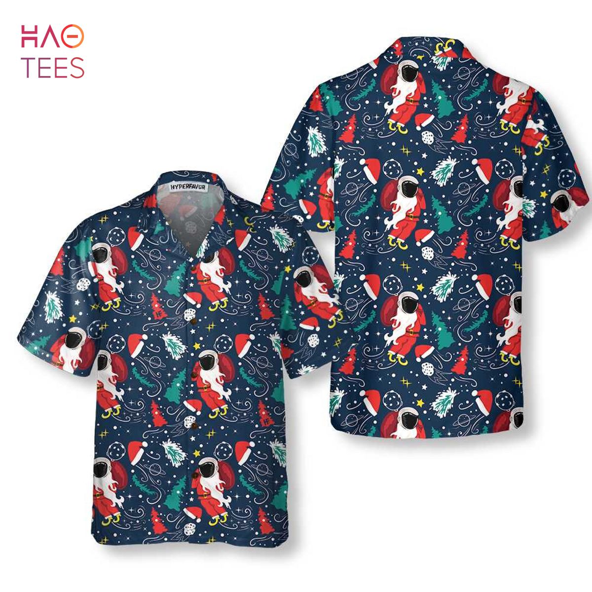 Cartoon Santa Claus Flying In Space Christmas Hawaiian Shirt Cartoon Santa Claus Flying In Space Christmas Hawaiian Shirt